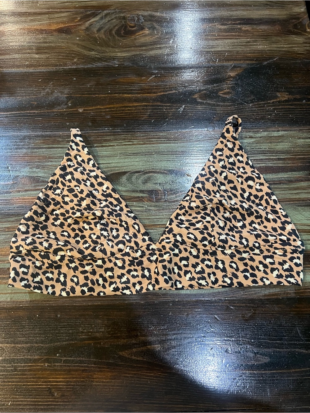 aerie Leopard Print Triangle Bikini Top in Brown and Black